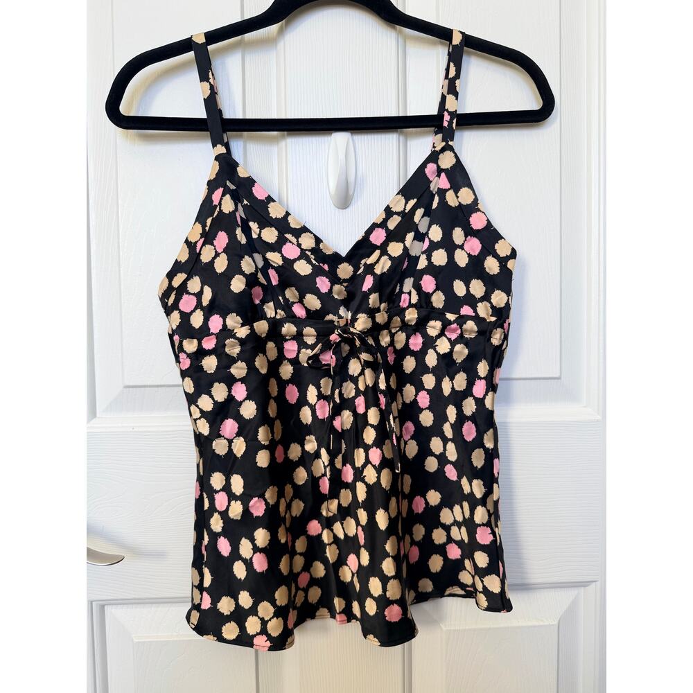 J.Crew 100% Silk Brushstroke Dot Cami Tank Top Sz S Black Pink Beige